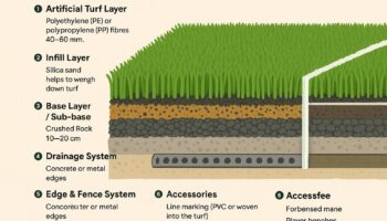 ส่วนประกอบหลักของสนามฟุตบอลหญ้าเทียม