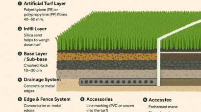 ส่วนประกอบหลักของสนามฟุตบอลหญ้าเทียม
