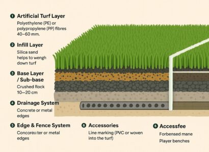 ส่วนประกอบหลักของสนามฟุตบอลหญ้าเทียม