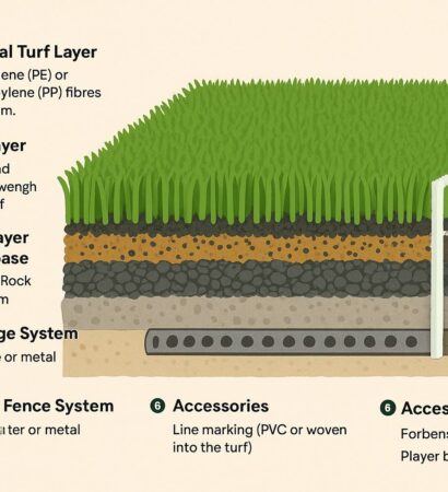 ส่วนประกอบหลักของสนามฟุตบอลหญ้าเทียม