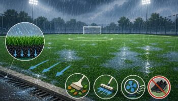 วิธีป้องกันและดูแลสนามฟุตบอลหญ้าเทียมช่วงหน้าฝน