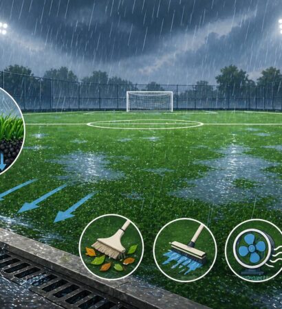 วิธีป้องกันและดูแลสนามฟุตบอลหญ้าเทียมช่วงหน้าฝน