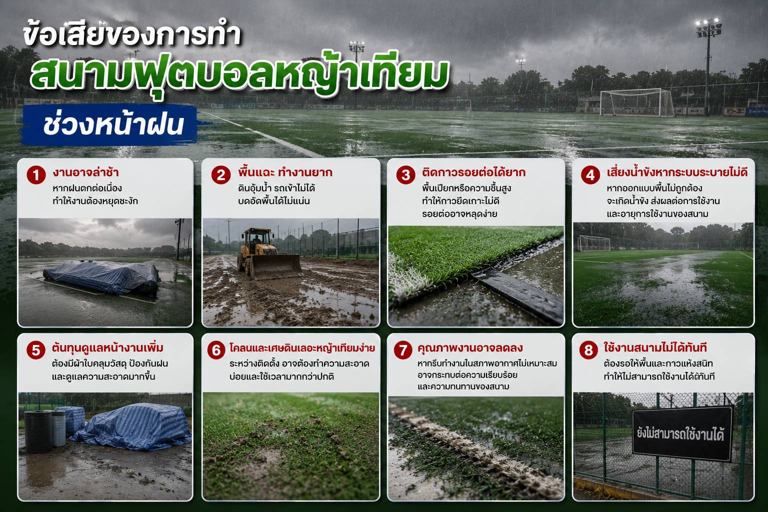 หน้าฝนทำสนามฟุตบอลหญ้าเทียมได้หรือไม่?