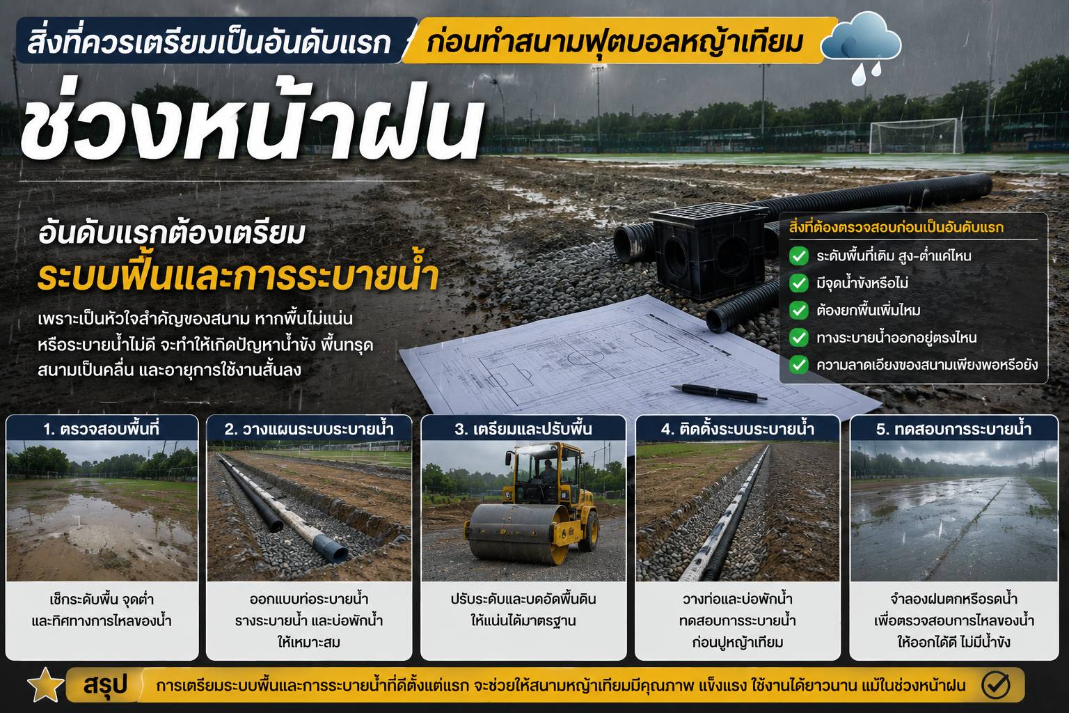 หน้าฝนทำสนามฟุตบอลหญ้าเทียมได้หรือไม่?