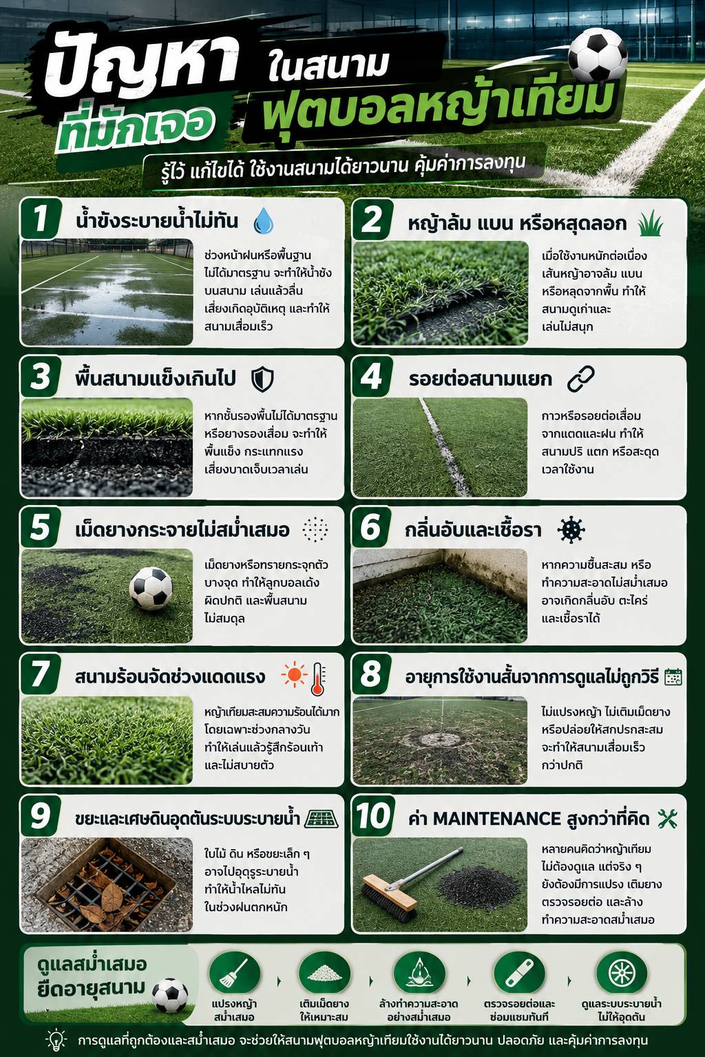 ปัญหาที่มักพบเจอในสนามฟุตบอลหญ้าเทียม