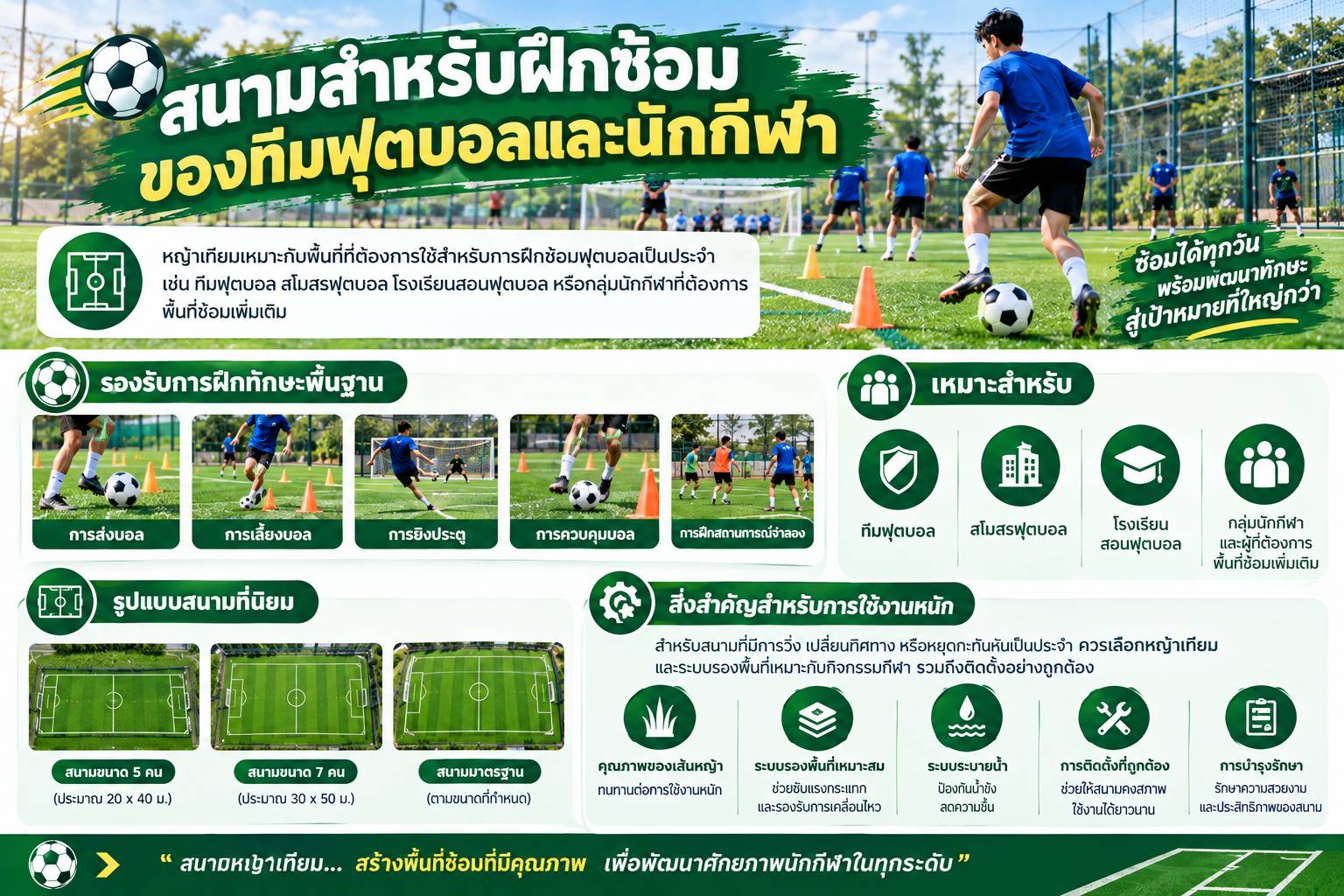 สนามฟุตบอลหญ้าเทียมเหมาะกับการใช้งานแบบไหน