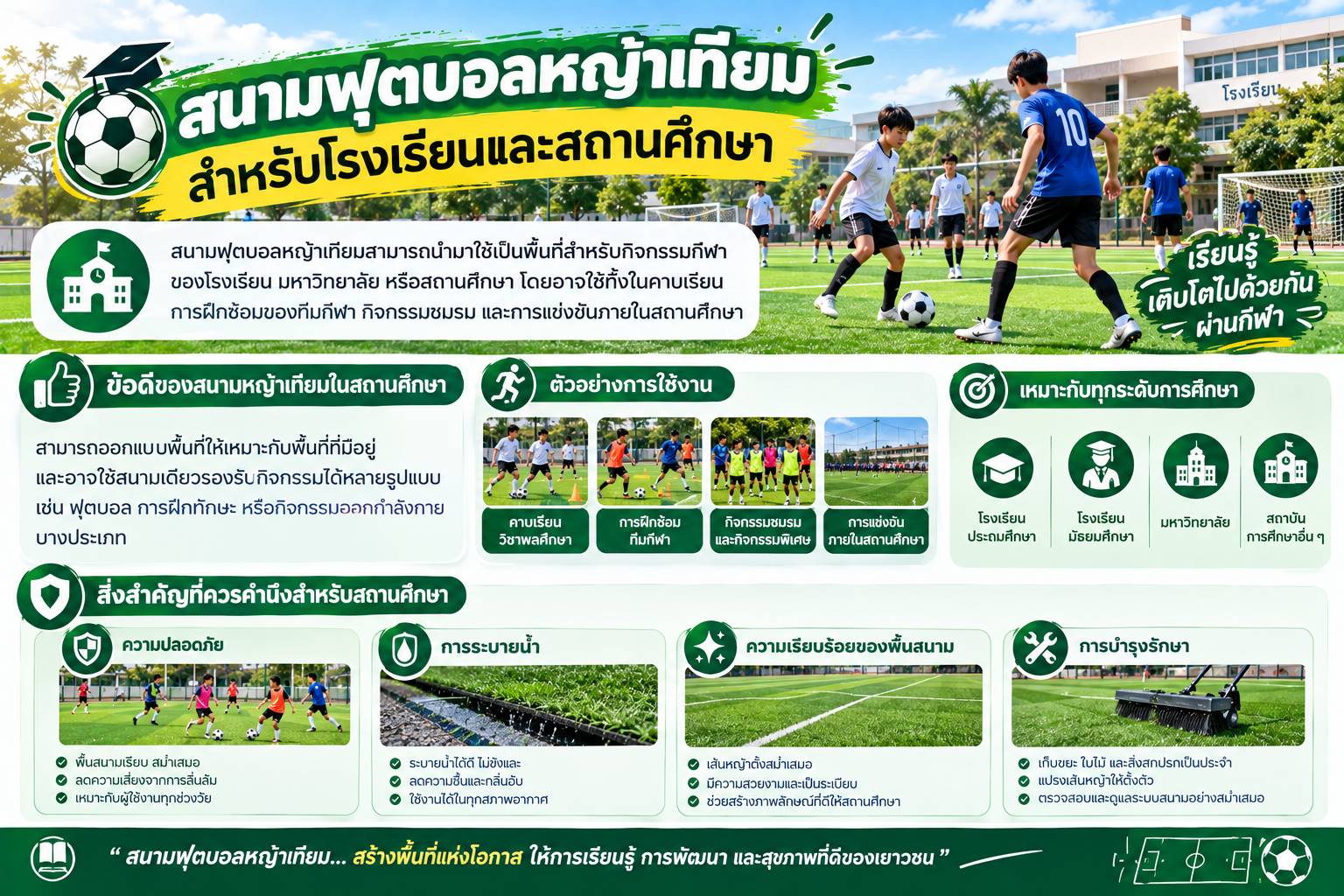 สนามฟุตบอลหญ้าเทียมเหมาะกับการใช้งานแบบไหน