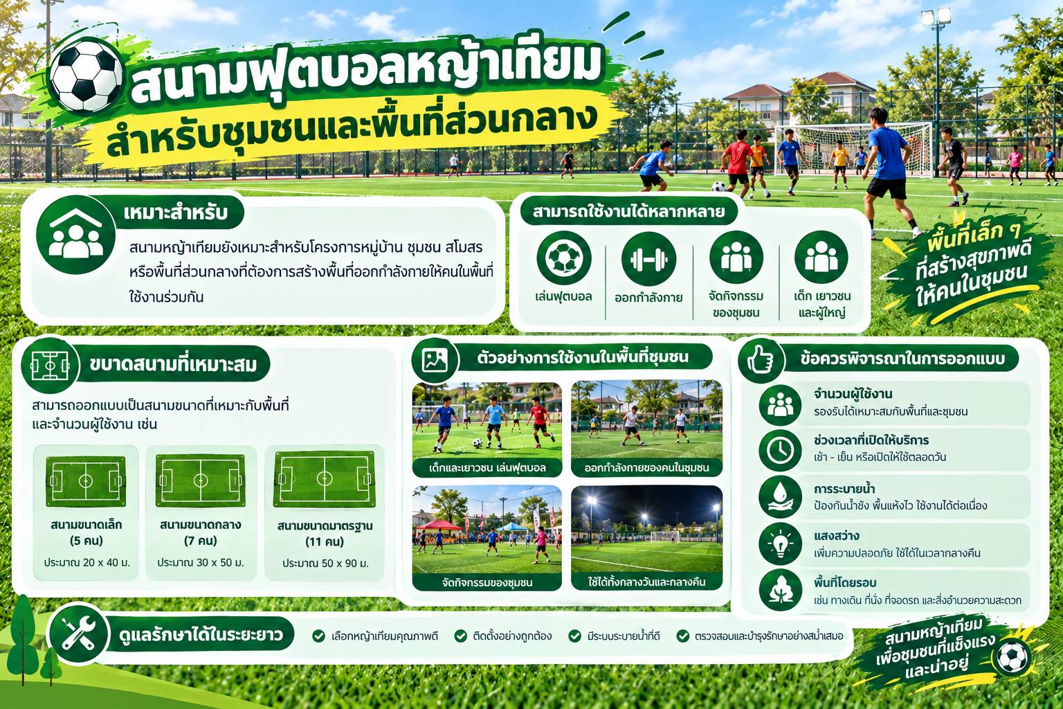 สนามฟุตบอลหญ้าเทียมเหมาะกับการใช้งานแบบไหน