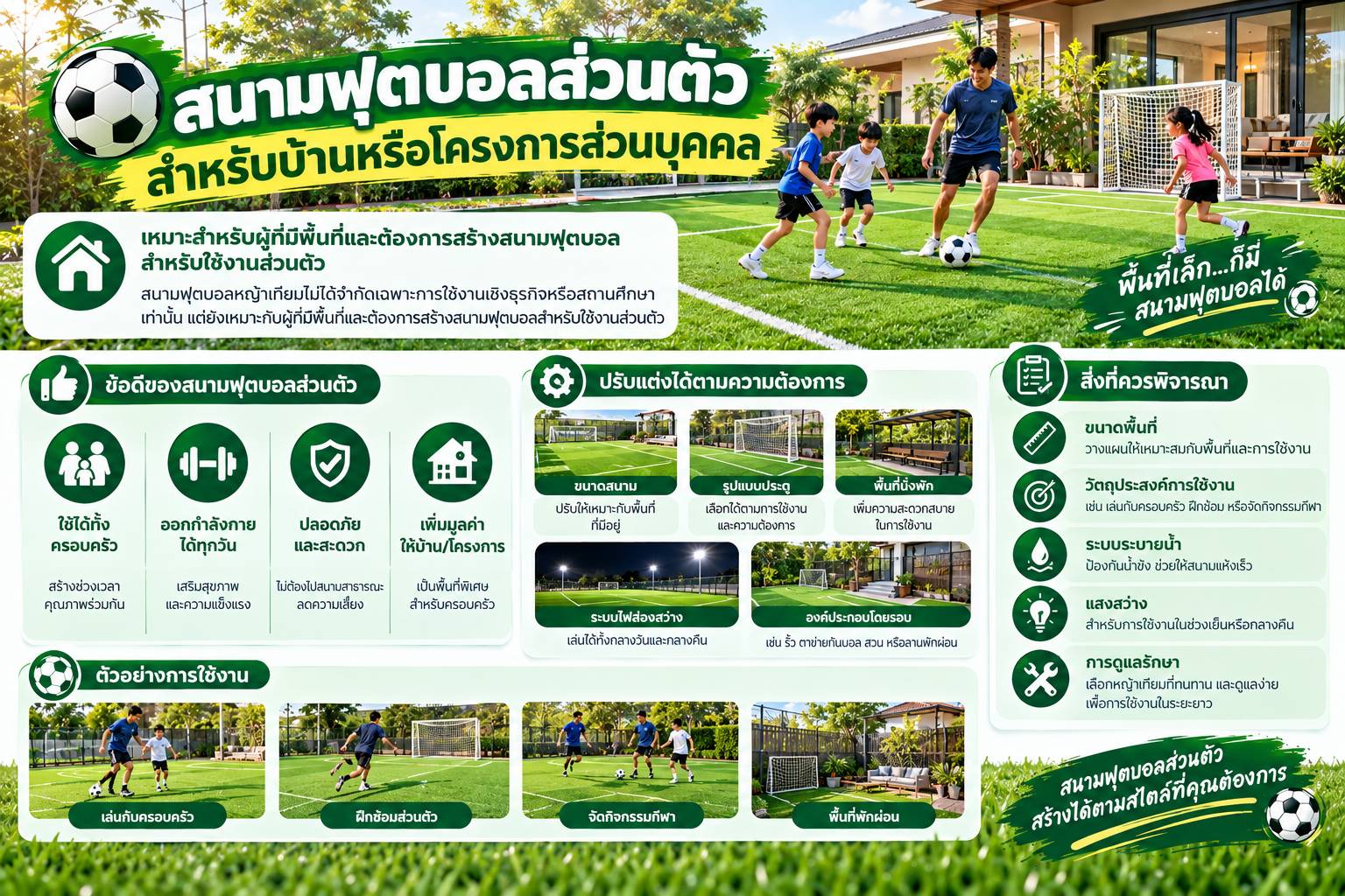 สนามฟุตบอลหญ้าเทียมเหมาะกับการใช้งานแบบไหน