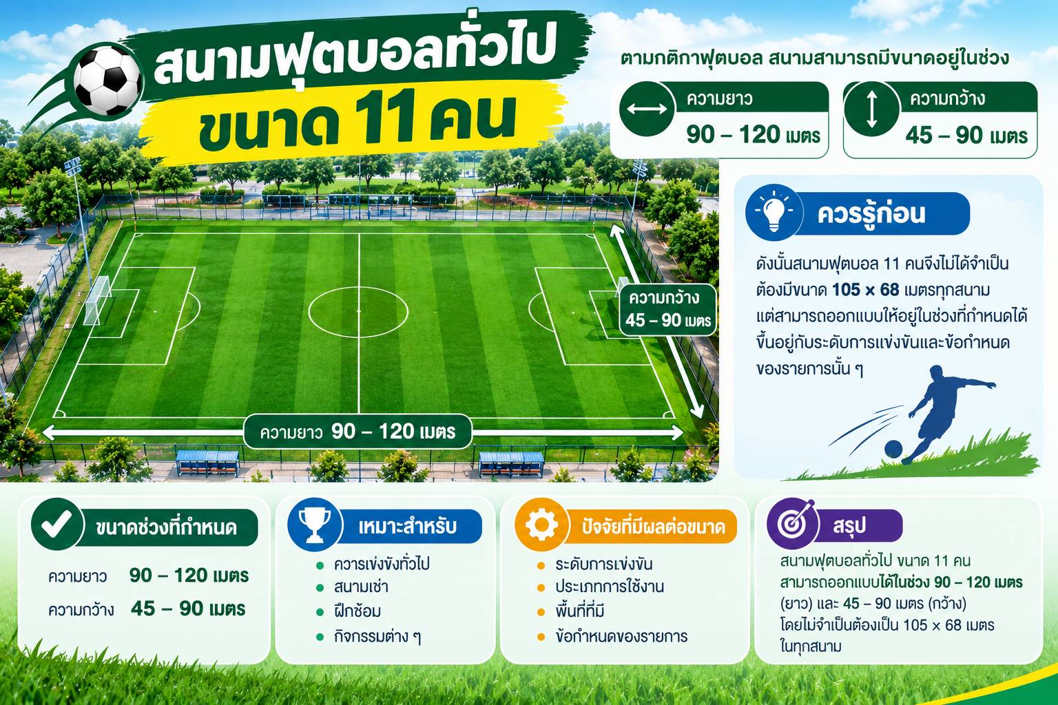 สนามฟุตบอลหญ้าเทียมขนาดมาตรฐานมีขนาดเท่าไร ?