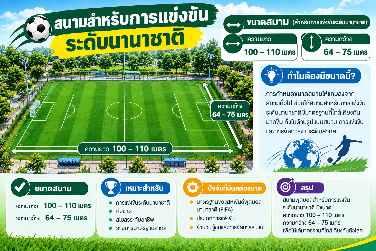 สนามฟุตบอลหญ้าเทียมขนาดมาตรฐานมีขนาดเท่าไร ?