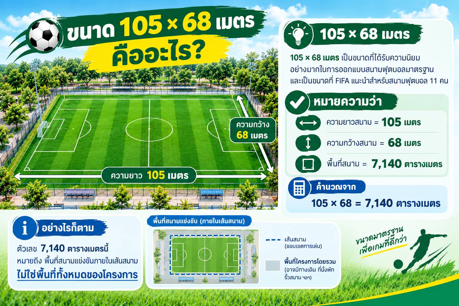 สนามฟุตบอลหญ้าเทียมขนาดมาตรฐานมีขนาดเท่าไร ?