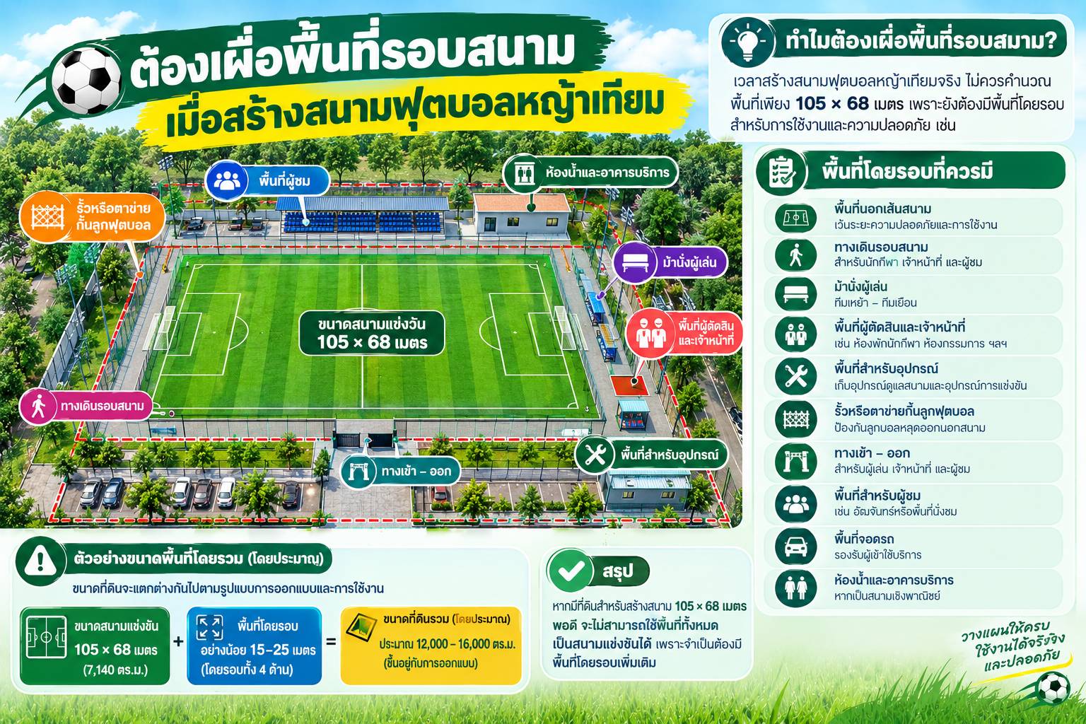 สนามฟุตบอลหญ้าเทียมขนาดมาตรฐานมีขนาดเท่าไร ?