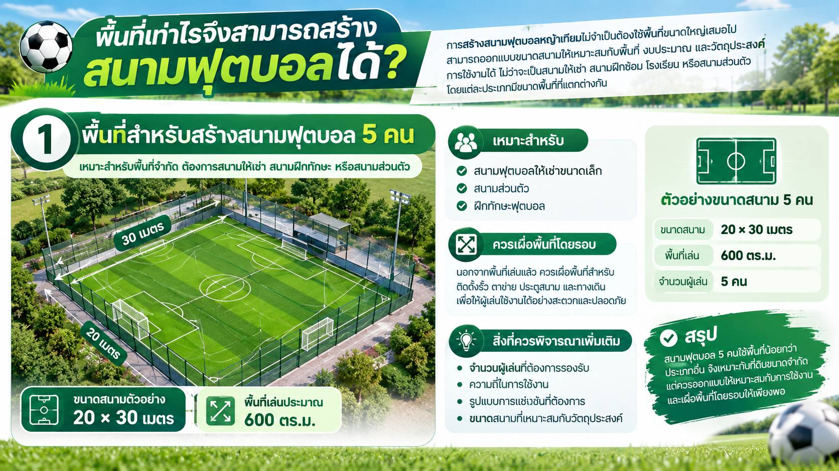 พื้นที่เท่าไรจึงสามารถสร้างสนามฟุตบอลได้?