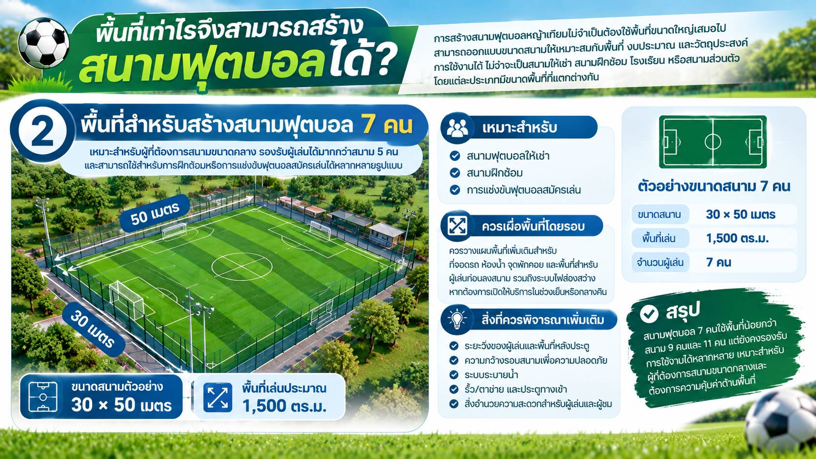 พื้นที่เท่าไรจึงสามารถสร้างสนามฟุตบอลได้?