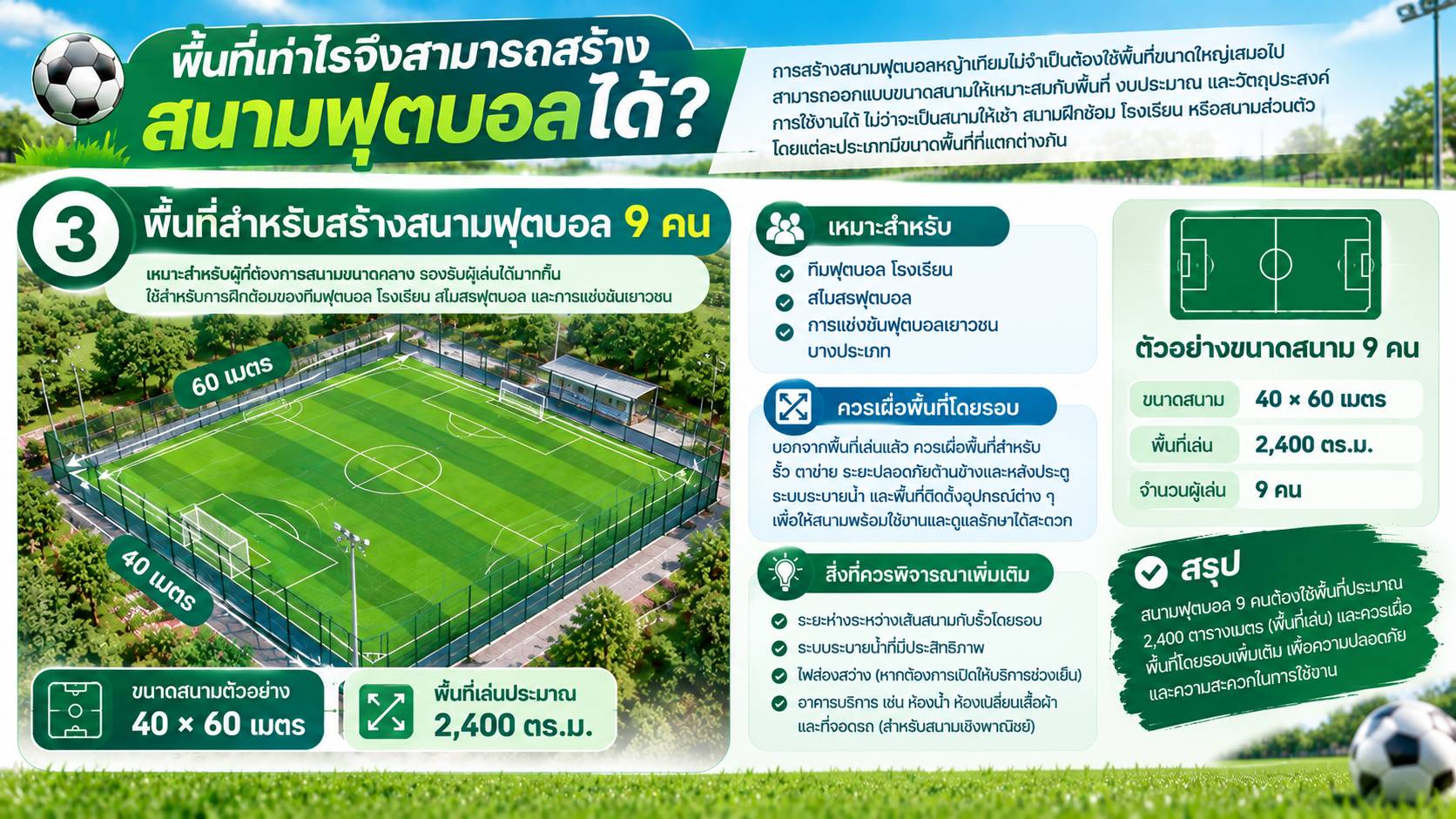 พื้นที่เท่าไรจึงสามารถสร้างสนามฟุตบอลได้?