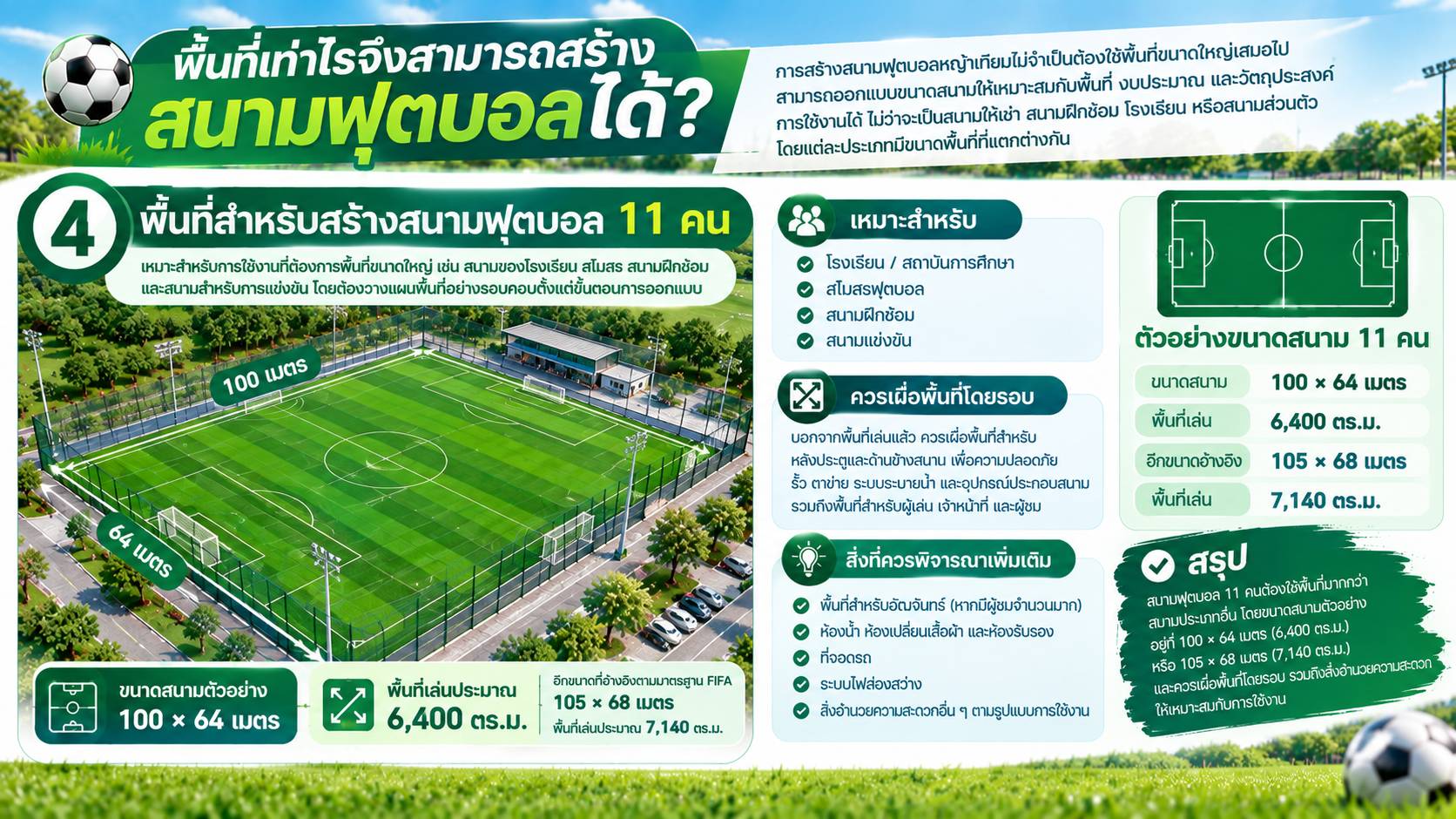 พื้นที่เท่าไรจึงสามารถสร้างสนามฟุตบอลได้?
