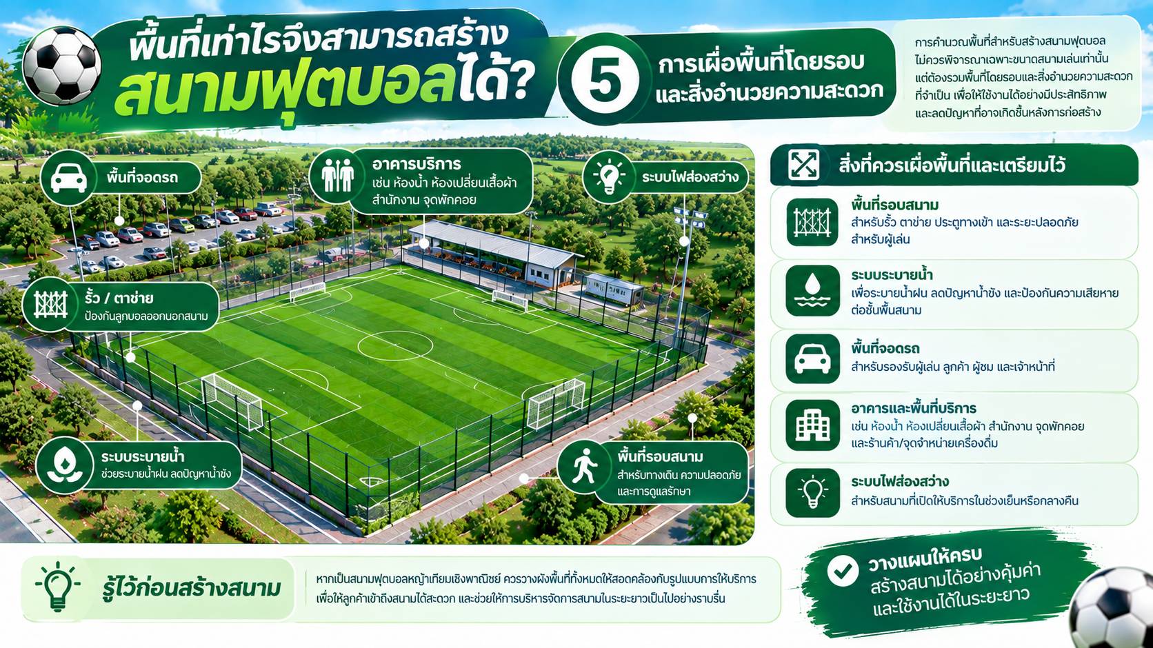 พื้นที่เท่าไรจึงสามารถสร้างสนามฟุตบอลได้?